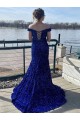 Inexpensive Off the Shoulder Sleeveless Long Sweep Train Velvet Sequin Prom Dress UK