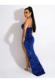 Inexpensive Long Sweep Train Spaghetti Straps Sleeveless Velvet Sequin Prom Dress with Slit UK