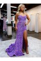 Inexpensive A-Line Sweetheart Sleeveless Long Velvet Sequin Prom Dress with Slit UK