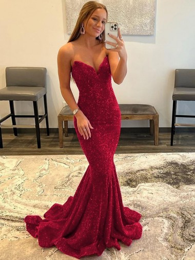 Inexpensive Sweetheart Sleeveless Long Sweep Train Velvet Sequin Prom Dress UK