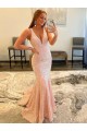 Inexpensive Deep V-Neck Sleeveless Long Low Back Velvet Sequin Prom Dress UK