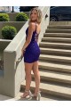 Inexpensive Short V-Neck Sleeveless Velvet Sequin Prom Dress UK