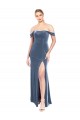 Inexpensive Draped Sleeves Wide Scoop Neck Off the Shoulder Velvet Prom Dress UK