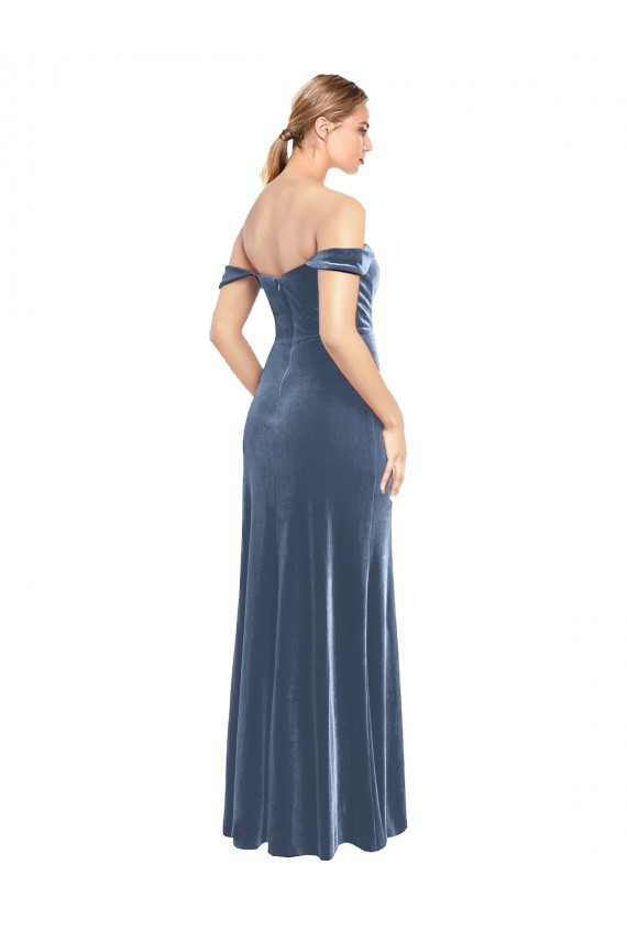 Inexpensive Draped Sleeves Wide Scoop Neck Off the Shoulder Velvet Prom Dress UK