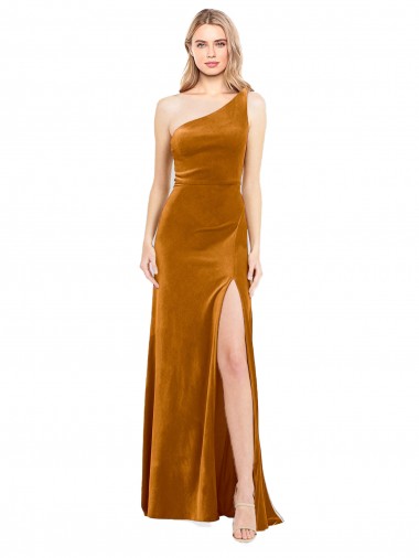 Inexpensive Sleek One Shoulder Long Velvet Prom Dress UK