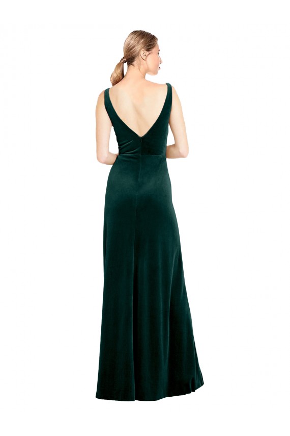 Inexpensive Sleek V-Neck Long Velvet Prom Dress with Side Slit UK