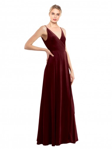 Inexpensive Faux Wrap V-Neck Sleek Long Velvet Prom Dress UK