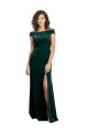 Inexpensive Floor Length Cap Sleeves Long Velvet Prom Dress with High Side Slit UK