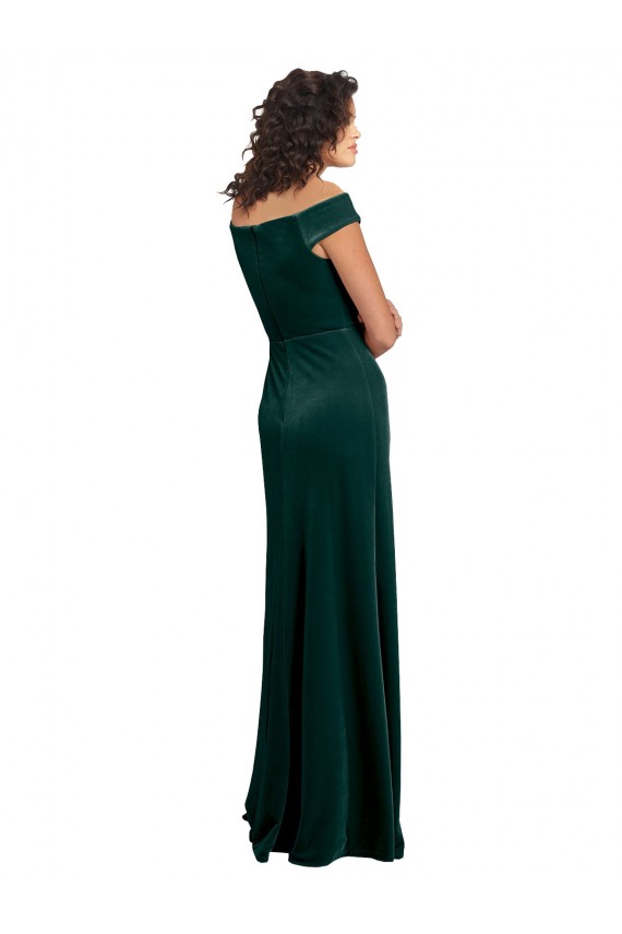 Inexpensive Floor Length Cap Sleeves Long Velvet Prom Dress with High Side Slit UK