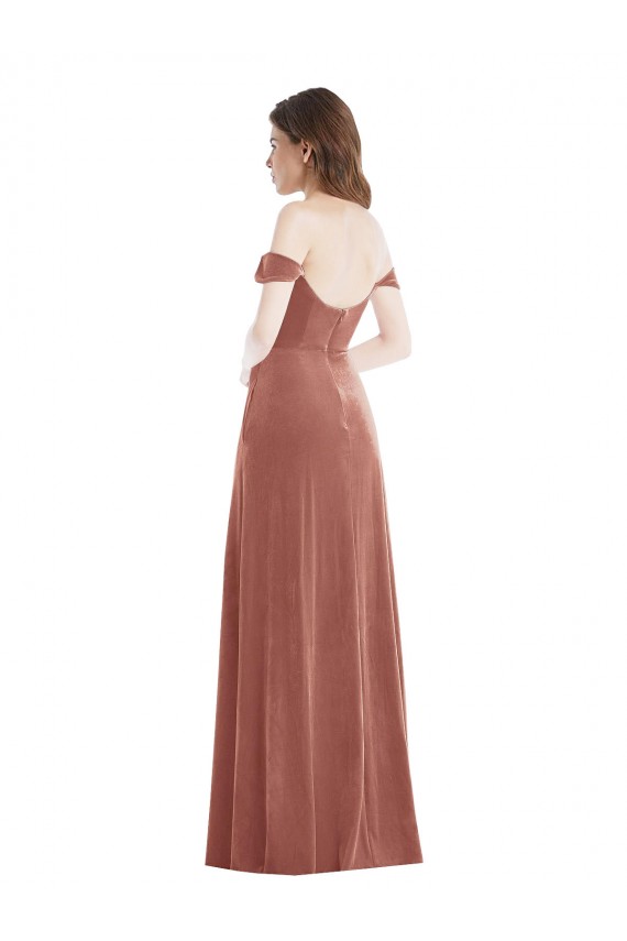 Inexpensive Off the Shoulder Flounce Sleeve Velvet Maxi Prom Dress & Pockets UK
