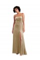 Inexpensive Square Neck Velvet Maxi Prom Dress with Front Slit & Pockets UK