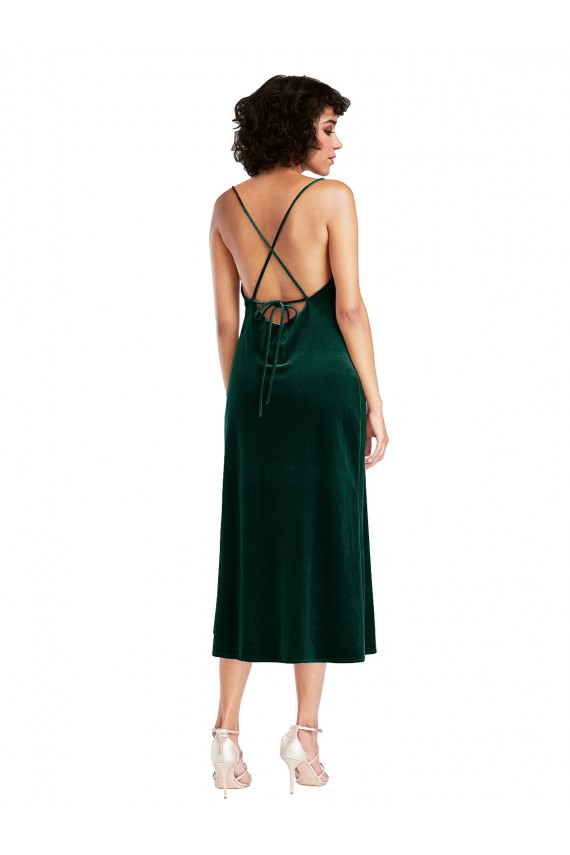 Inexpensive Midi Length Cowl Neck Velvet Short Slip Cocktail Prom Dress / Homecoming Dress UK