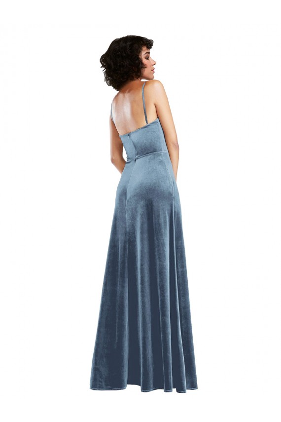 Inexpensive Sleek Cowl Neck Velvet Maxi Prom Dress with Pockets UK