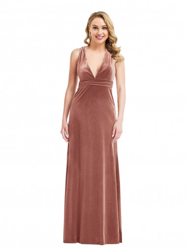 Inexpensive Plunging Neckline Velvet Maxi Prom Dress with Criss Cross Open Back UK