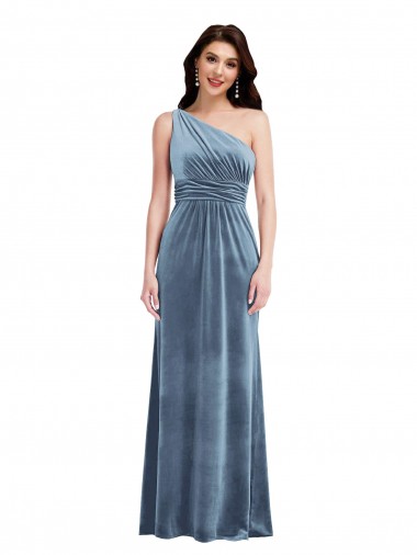 Inexpensive One Shoulder Draped Velvet Maxi Prom Dress UK