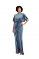 Inexpensive Flutter Sleeve Open Back Velvet Maxi Prom Dress with Pockets & Draped Wrap Skirt UK