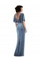 Inexpensive Flutter Sleeve Open Back Velvet Maxi Prom Dress with Pockets & Draped Wrap Skirt UK