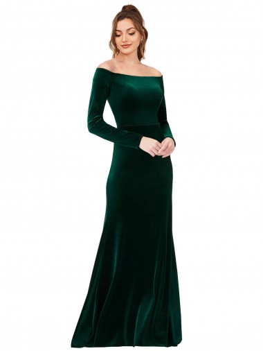 Inexpensive Off the Shoulder Long Sleeves Stretch Velvet Prom Dress UK