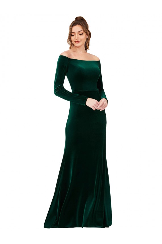 Inexpensive Off the Shoulder Long Sleeves Stretch Velvet Prom Dress UK
