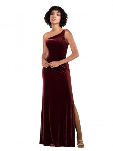 Inexpensive One Shoulder Floor-Length Velvet Prom Dress UK