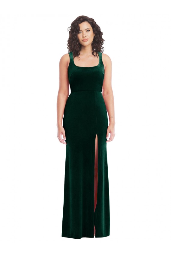 Inexpensive Square Neck Long Velvet Maxi Prom Dress UK