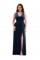 Inexpensive Deep V-Neck Sleeveless Velvet Maxi Prom Dress with Pockets UK