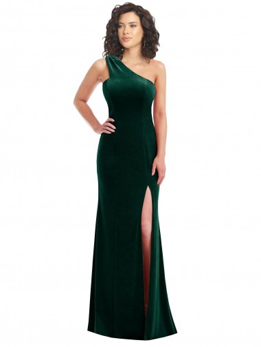 Inexpensive One Shoulder Velvet Trumpet Prom Dress with Front Slit UK