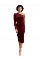 Inexpensive One Shoulder Fitted Short Midi Length Velvet Prom Dress UK