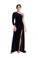 Inexpensive One Sleeve Long Velvet Prom Dress with Thigh High Split UK