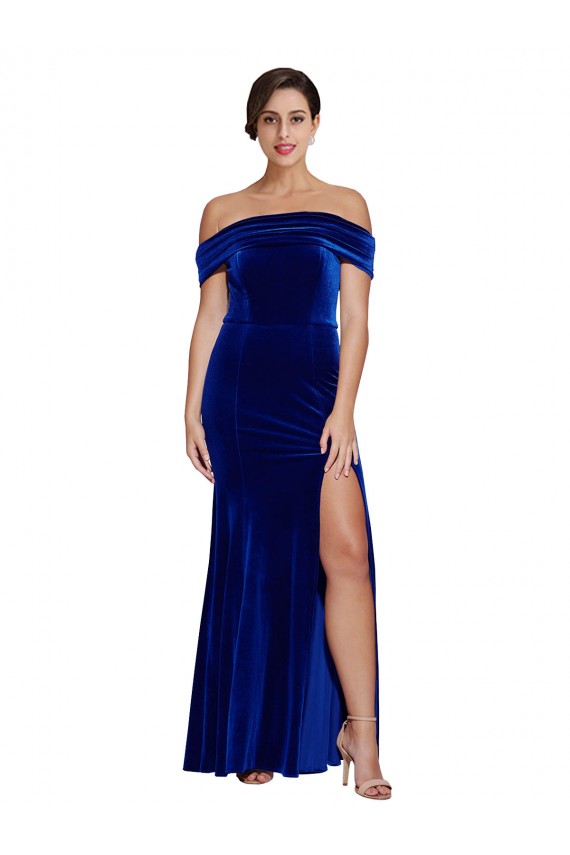 Inexpensive Full Length Long Velvet Prom Dress with Side Split UK
