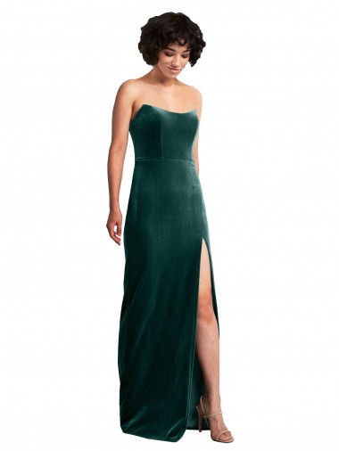 Inexpensive Scooped Strapless Long Velvet Prom Dress with Daring Side Slit UK