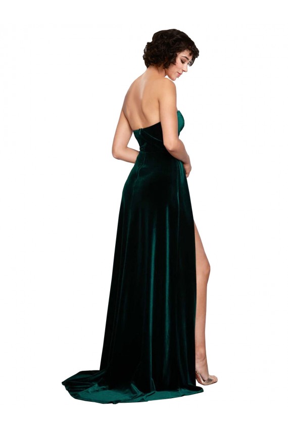 Inexpensive Sweetheart Fluid Velvet Prom Dress with High Split UK